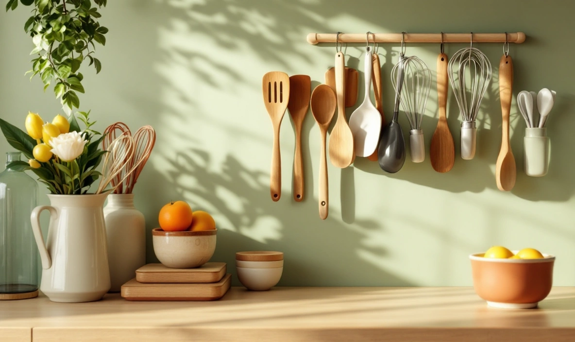 A long tool organizer holding spatulas and whisks