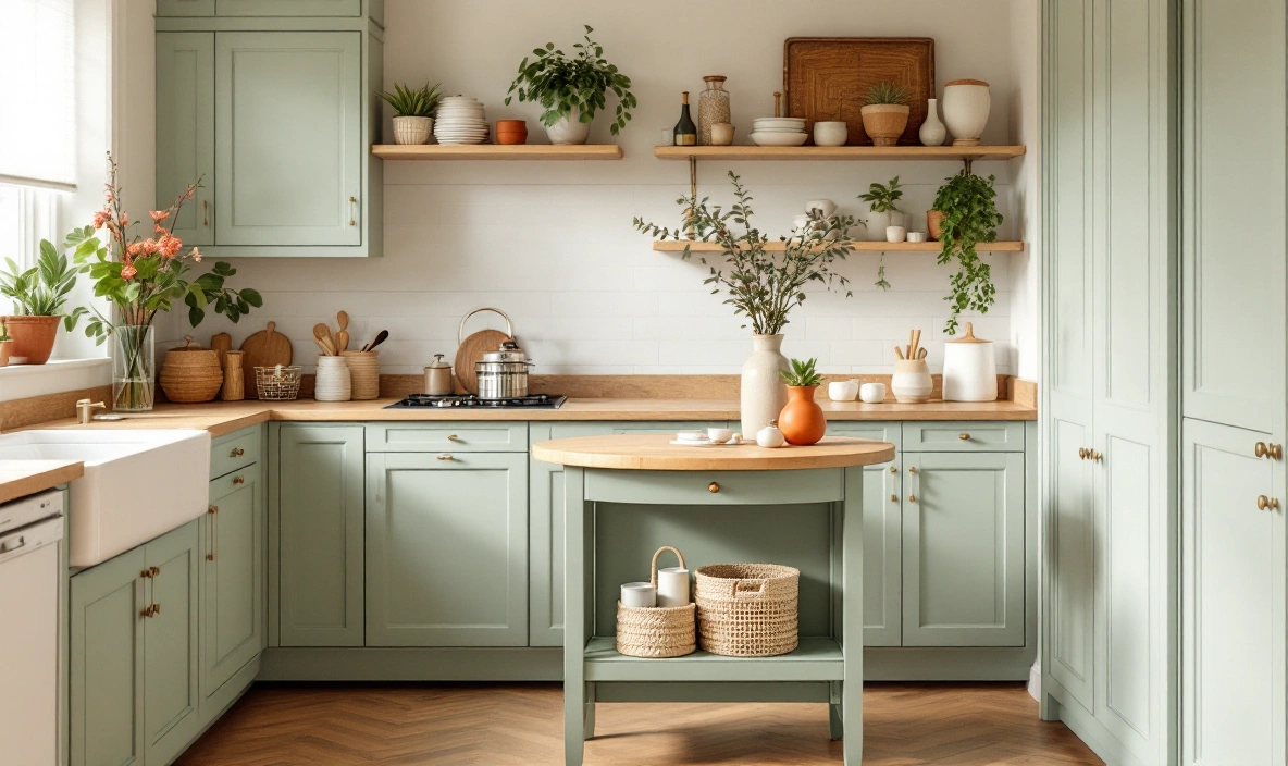 A compact round island with a lower shelf